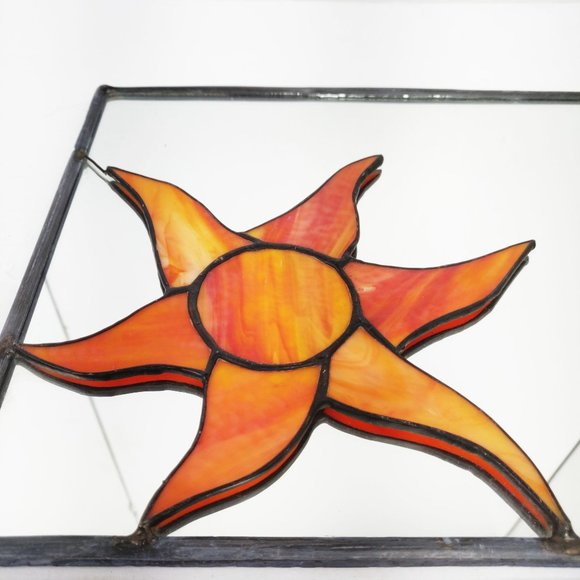 Vintage Hand Crafted Stained Glass Art Mirror Sunburst Metal Cut Glass Vanity Tr - Picture 1 of 5